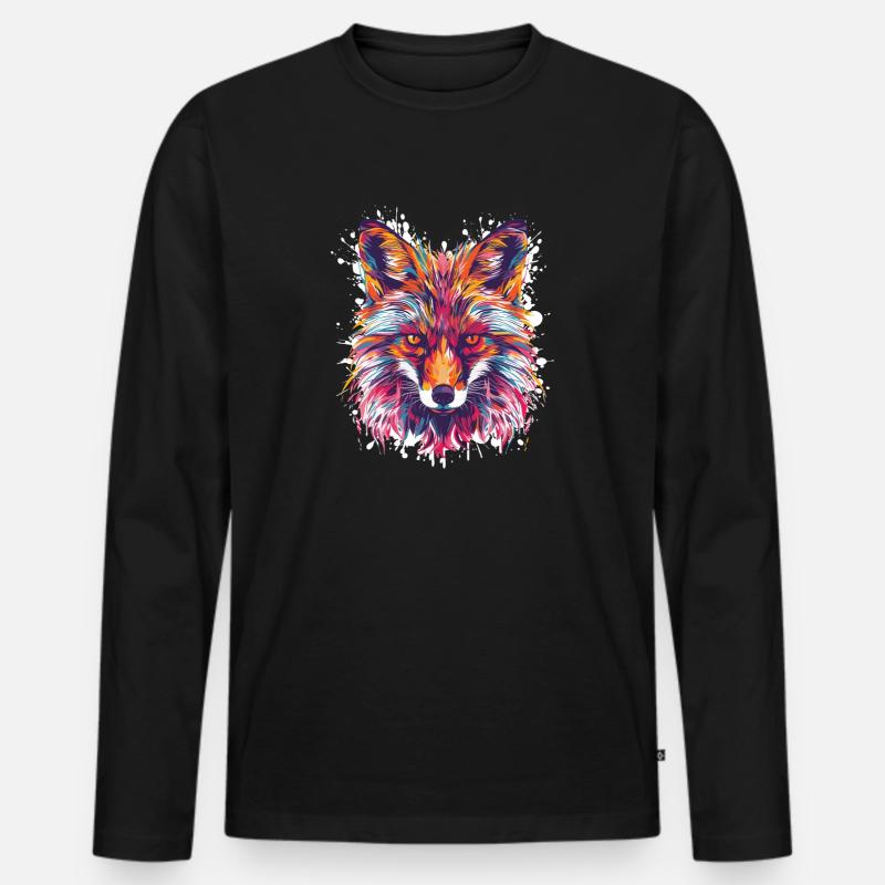 Fuchs Aquarell - Männer Premium Bio Langarmshirt - Schwarz