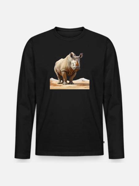 Desert Rhino Illustration - Men's Premium Organic Long Sleeve Shirt - black