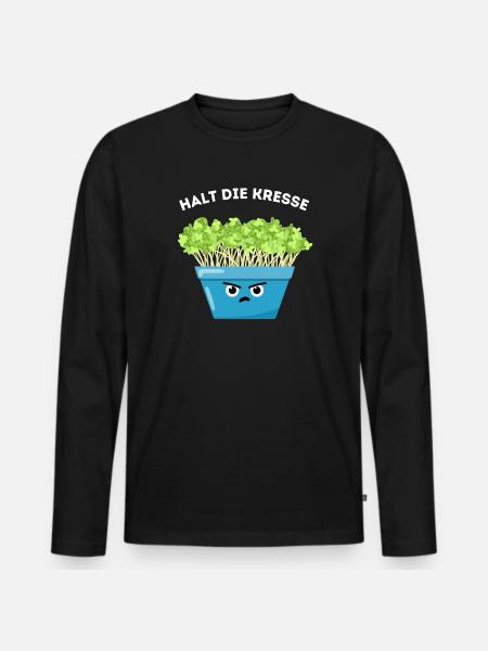 Pflanzenhumor – Halt die Kresse - Männer Premium Bio Langarmshirt - Schwarz