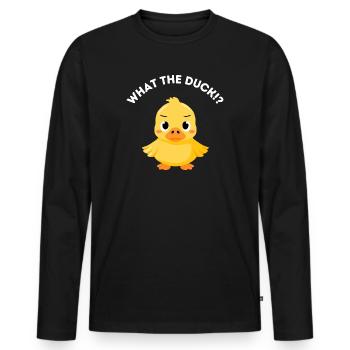 Lustiges Entlein-Wortspiel – Was zur Ente - Männer Premium Bio Langarmshirt - Schwarz - Vorne - Nico (187cm)