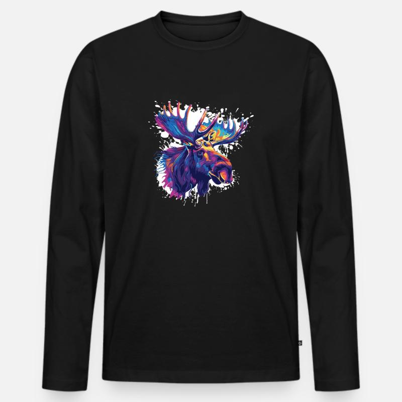 Bunter Elch Kopf Farbexplosion - Männer Premium Bio Langarmshirt - Schwarz
