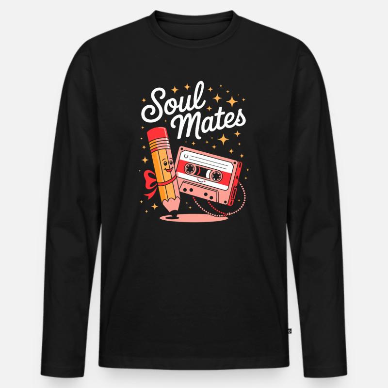 Soul Mates - Kassette Mixtape - Männer Premium Bio Langarmshirt - Schwarz
