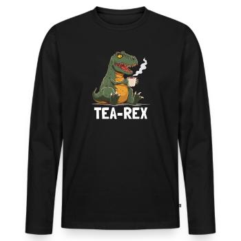 Drôle de T-Rex Dino buvant du thé - T-shirt manches longues Premium bio Homme - noir - Devant - Nico (187cm)
