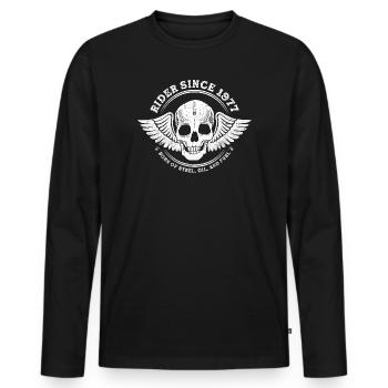 Rider Since 1977 - 48 Years, Still Revving Strong - Men's Premium Organic Long Sleeve Shirt - black - Front - Nico (187cm)