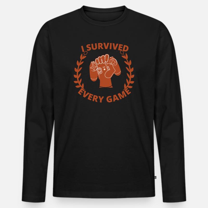 Ich überlebte jedes Spiel - Männer Premium Bio Langarmshirt - Schwarz