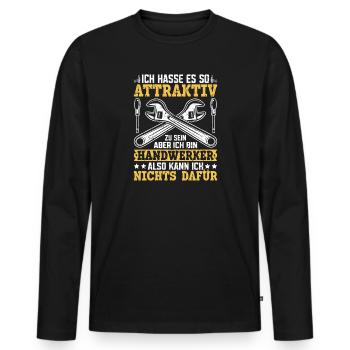 Ich hasse es so attraktiv zu sein – Handwerker  - Männer Premium Bio Langarmshirt - Schwarz - Vorne - Nico (187cm)