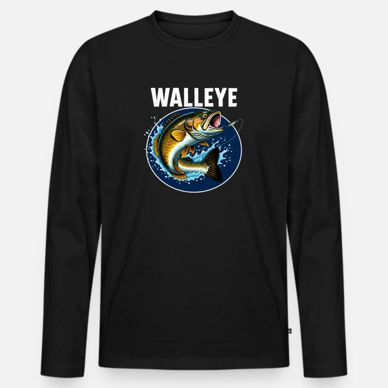 Walleye Fisch Sprungfisch Motiv - Männer Premium Bio Langarmshirt - Schwarz