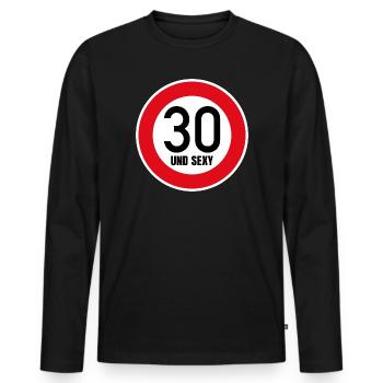 30th Birthday Sexy Shield Tempo 30 and Sexy 30 - Men's Premium Organic Long Sleeve Shirt - black - Front - Nico (187cm)