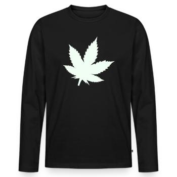 Cannabis Blatt Silhouette Mint - Männer Premium Bio Langarmshirt - Schwarz - Vorne - Nico (187cm)