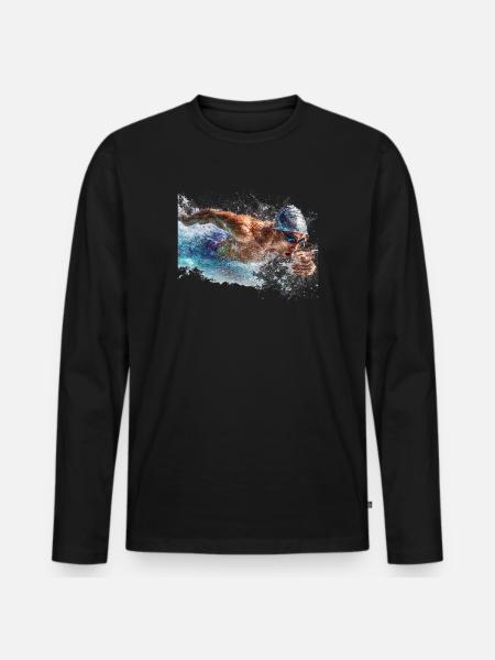 Wassersport Splash Schwimmen - Männer Premium Bio Langarmshirt - Schwarz