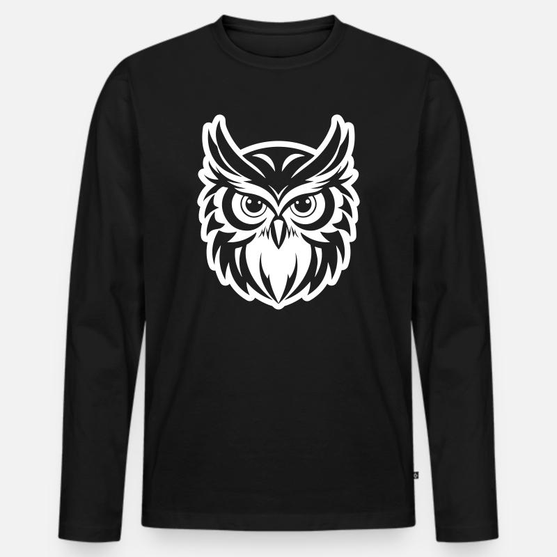 Eule Tier - Männer Premium Bio Langarmshirt - Schwarz