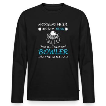 Bowling Bowler Bowler Beer Saying - Men's Premium Organic Long Sleeve Shirt - black - Front - Nico (187cm)