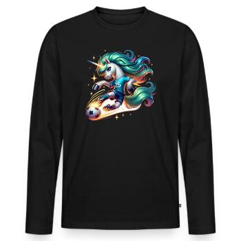 Einhorn Fussball Spielerin 25 Magischer Kick - Männer Premium Bio Langarmshirt - Schwarz - Vorne - Nico (187cm)