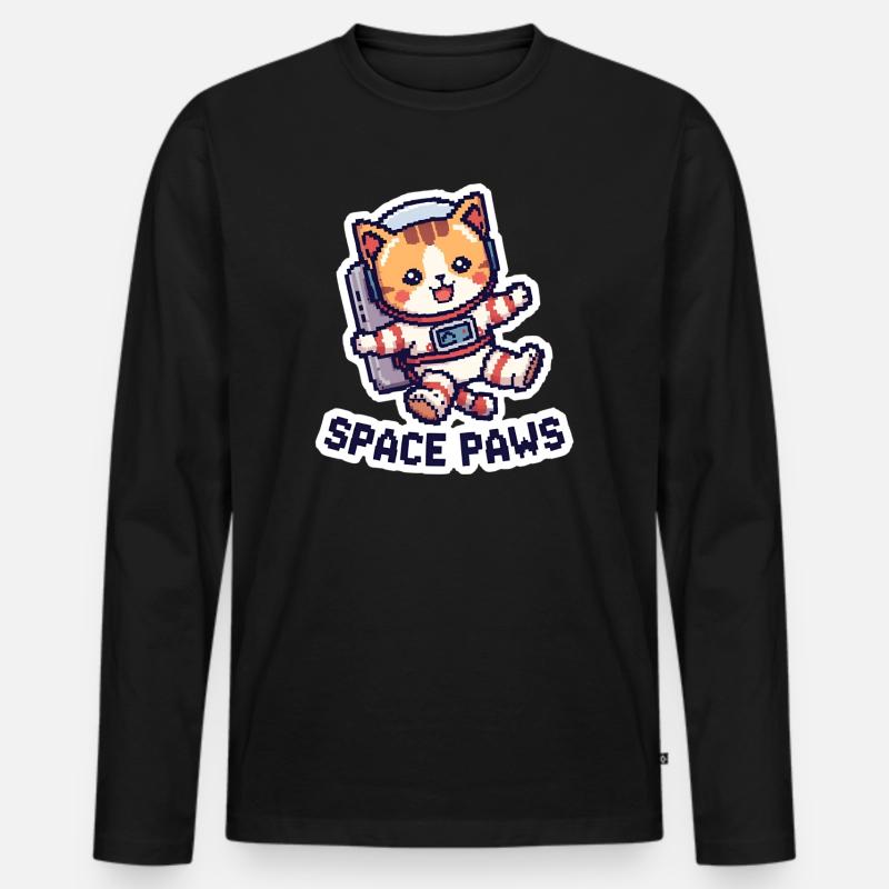 Space Paws – Pixel Cat in Space - Männer Premium Bio Langarmshirt - Schwarz