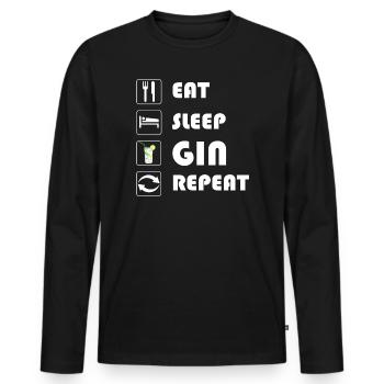 Gin Statement EAT SLEEP GIN REPEAT - Männer Premium Bio Langarmshirt - Schwarz - Vorne - Nico (187cm)