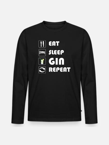 Gin Statement EAT SLEEP GIN REPEAT - Männer Premium Bio Langarmshirt - Schwarz