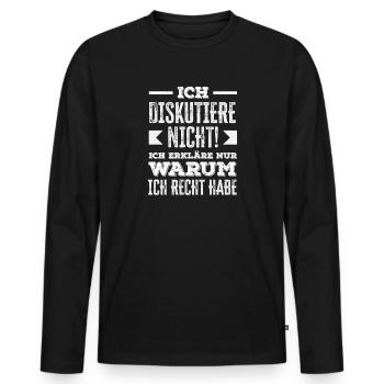Ich diskutiere nicht – ich habe Recht - Männer Premium Bio Langarmshirt - Schwarz - Vorne - Nico (187cm)