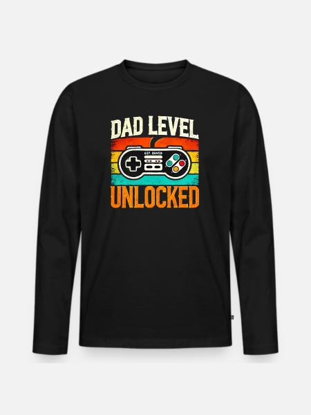 Dad Level Unlocked Retro Controller, Fathers - Men's Premium Organic Long Sleeve Shirt - black