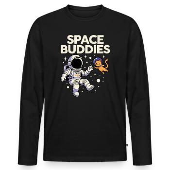 Weltraumfreunde: Astronautenkatze - Männer Premium Bio Langarmshirt - Schwarz - Vorne - Nico (187cm)