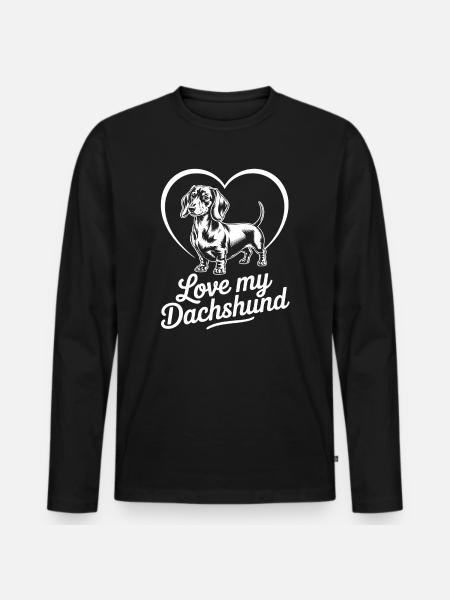 Dackel Herz Liebe Shirt - Männer Premium Bio Langarmshirt - Schwarz