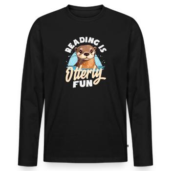 Seeotter Cartoon Lesen - Männer Premium Bio Langarmshirt - Schwarz - Vorne - Nico (187cm)