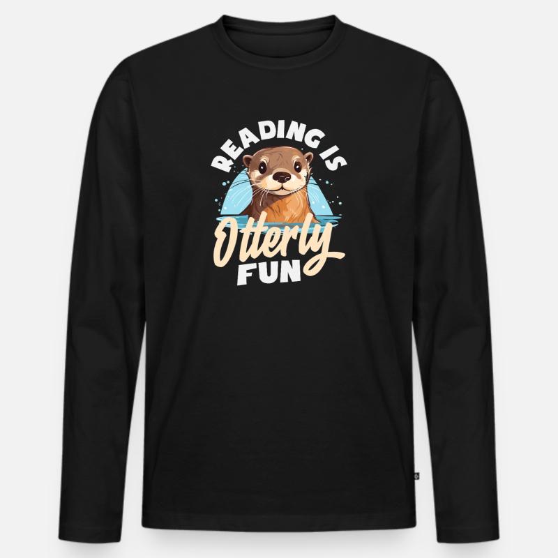 Seeotter Cartoon Lesen - Männer Premium Bio Langarmshirt - Schwarz