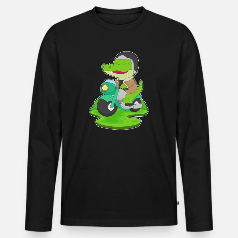 Krokodil Motorrad - Männer Premium Bio Langarmshirt - Schwarz
