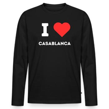 I love Casablanca Design - Männer Premium Bio Langarmshirt - Schwarz - Vorne - Nico (187cm)