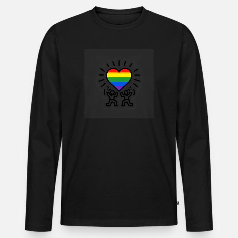 Herz-Regenbogen-Feier - Männer Premium Bio Langarmshirt - Schwarz