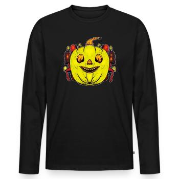 Citrouille souriante avec cadre champignon - T-shirt manches longues Premium bio Homme - noir - Devant - Nico (187cm)