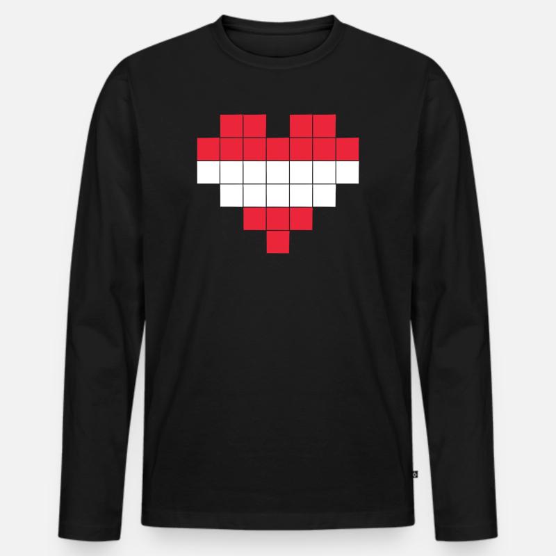 Pixel Herz Österreich Flagge - Männer Premium Bio Langarmshirt - Schwarz