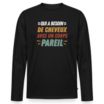 Bald, No need for hair with this dream body - Men's Premium Organic Long Sleeve Shirt - black - Front - Nico (187cm)