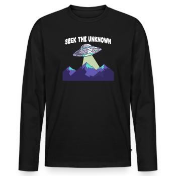 UFO über Bergketten - Männer Premium Bio Langarmshirt - Schwarz - Vorne - Nico (187cm)