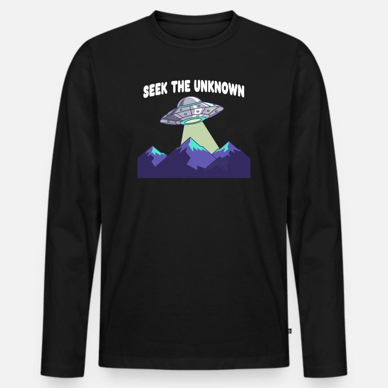 UFO über Bergketten - Männer Premium Bio Langarmshirt - Schwarz