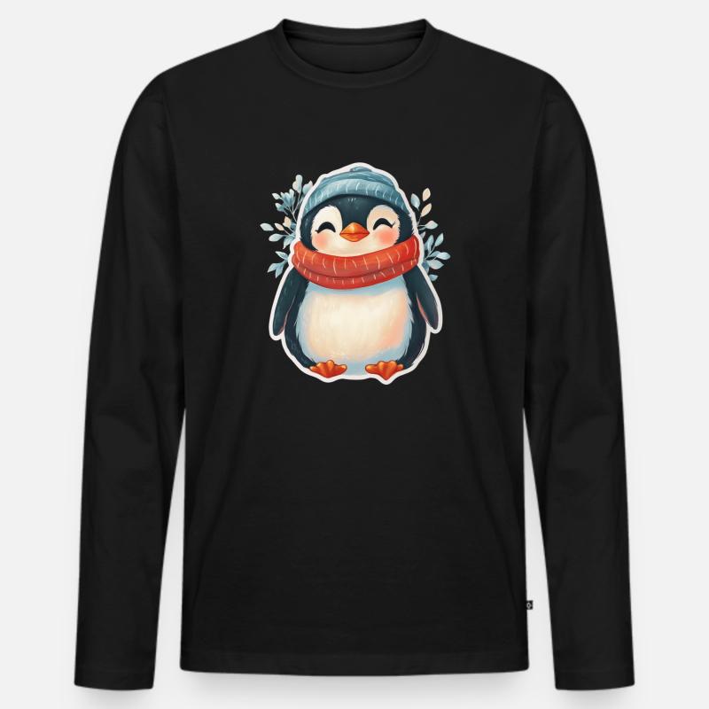 Pinguin - Männer Premium Bio Langarmshirt - Schwarz