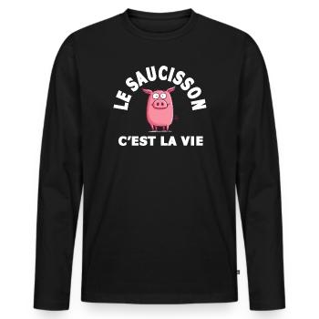 le saucisson c'est la vie humour - T-shirt manches longues Premium bio Homme - noir - Devant - Nico (187cm)