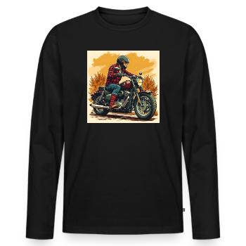 Plaid Socks + Biker Illustration - Men's Premium Organic Long Sleeve Shirt - black - Front - Nico (187cm)