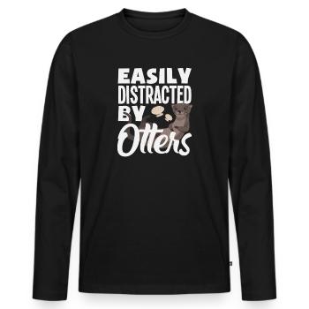Easily distracted by sea otter cartoon - Men's Premium Organic Long Sleeve Shirt - black - Front - Nico (187cm)