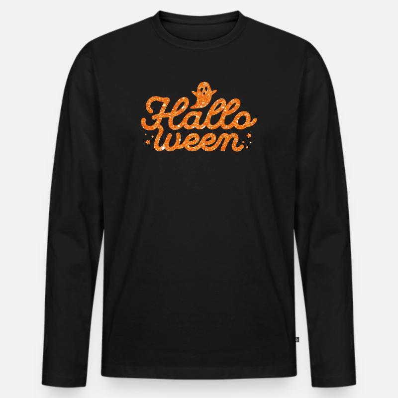 Halloween Orange Glitzer Geist - Männer Premium Bio Langarmshirt - Schwarz
