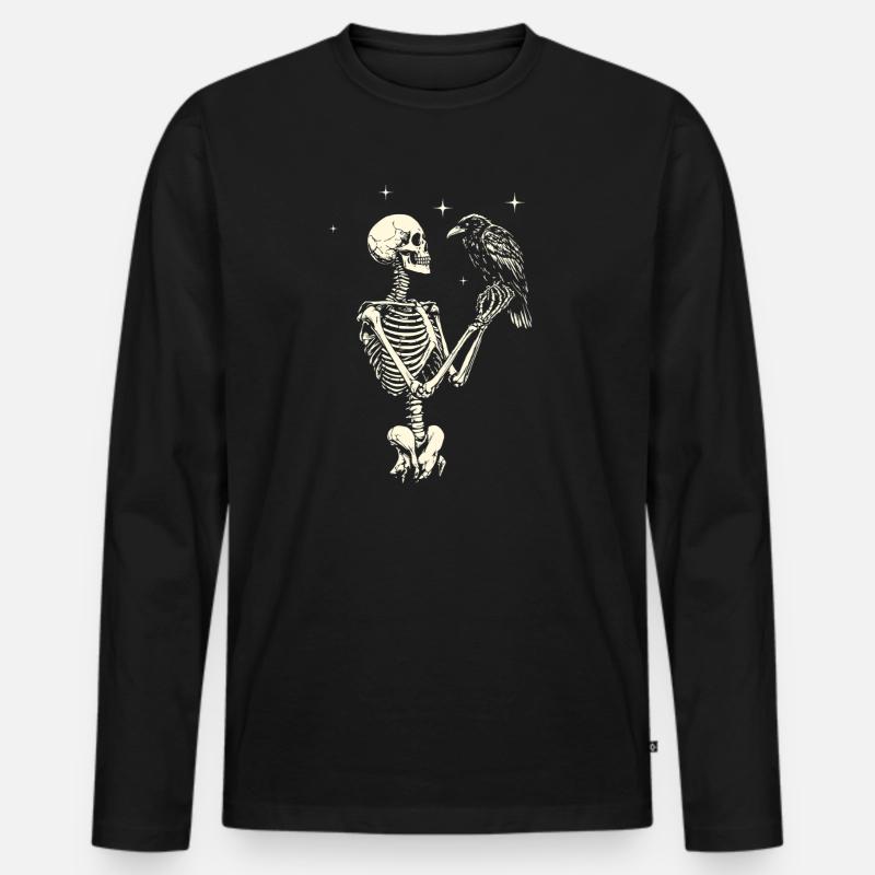 Skelett mit Rabe - Männer Premium Bio Langarmshirt - Schwarz