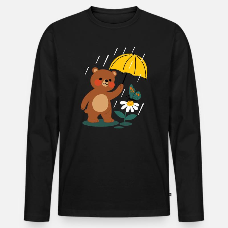  Bär mit regenschirm - Männer Premium Bio Langarmshirt - Schwarz