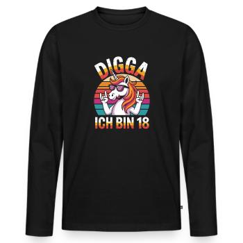 digga j’ai 18 ans licorne rétro anniversaire dire - T-shirt manches longues Premium bio Homme - noir - Devant - Nico (187cm)