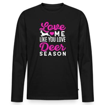 Aimez-moi comme vous aimez l’humour de la saison du cerf - T-shirt manches longues Premium bio Homme - noir - Devant - Nico (187cm)