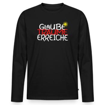 Glaube, Träume, Erreiche – Motivationsspruch - Männer Premium Bio Langarmshirt - Schwarz - Vorne - Nico (187cm)