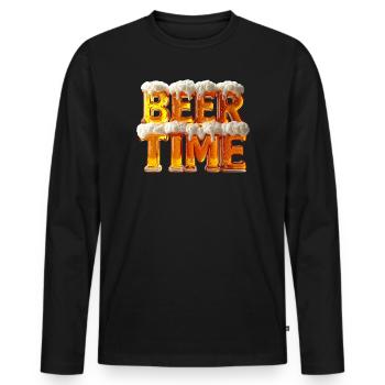 Beer Time – 3D Beer Glass Letters with Foam - Men's Premium Organic Long Sleeve Shirt - black - Front - Nico (187cm)