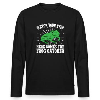 Frog Catcher Watch Your Step Frog - Männer Premium Bio Langarmshirt - Schwarz - Vorne - Nico (187cm)