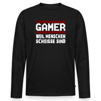 GAMER WEIL MENSCHEN SCHEISSE SIND Zocker Nerd - Männer Premium Bio Langarmshirt - Schwarz - Vorne - Nico (187cm)