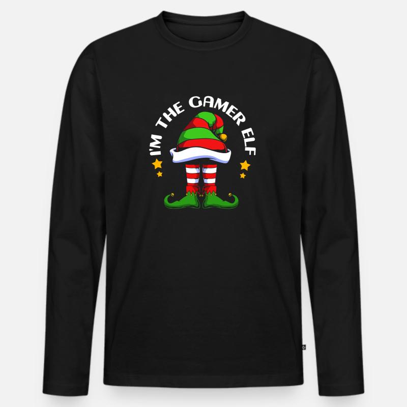 Gamer Gaming Zocker Elfe Elf Weihnachtsgeschenk - Männer Premium Bio Langarmshirt - Schwarz