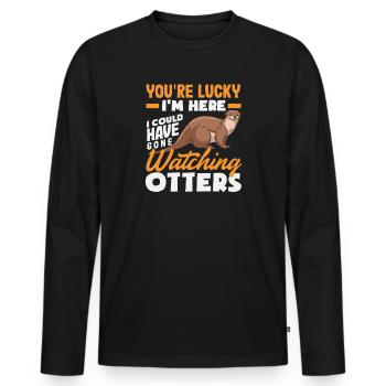 Sea Otter Glücklich, Dass Ich Hier Bin - Männer Premium Bio Langarmshirt - Schwarz - Vorne - Nico (187cm)