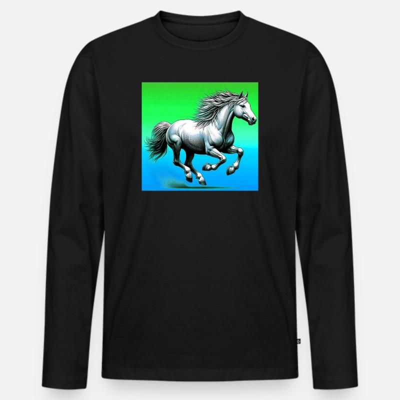 Pferd - Männer Premium Bio Langarmshirt - Schwarz